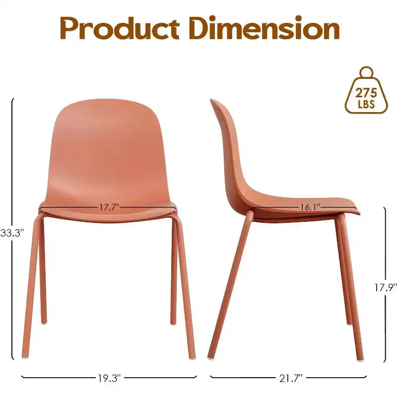 Pexfix Sedia da Pranzo Impilabile in Plastica con Gambe in Metallo, Set da 4