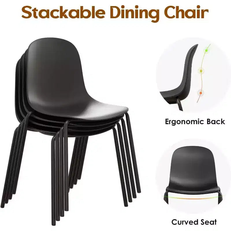 Pexfix Sedia da Pranzo Impilabile in Plastica con Gambe in Metallo, Set da 4