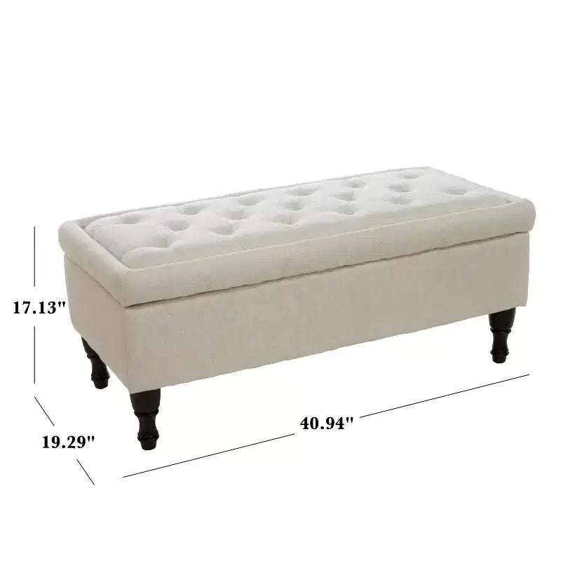 Panca Pouf Contenitore Okak con Bottoni Trapuntati, Sgabello Multifunzionale Imbottito, Panca da Letto con Gambe in Legno a Fuso per Divano Camera da Letto