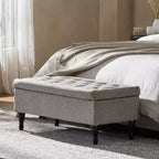 Panca Pouf Contenitore Okak con Bottoni Trapuntati, Sgabello Multifunzionale Imbottito, Panca da Letto con Gambe in Legno a Fuso per Divano Camera da Letto