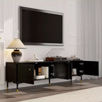 Mobile porta TV Famapy nero con ante a motivo geometrico - Dettagli oro, consolle multimediale moderna