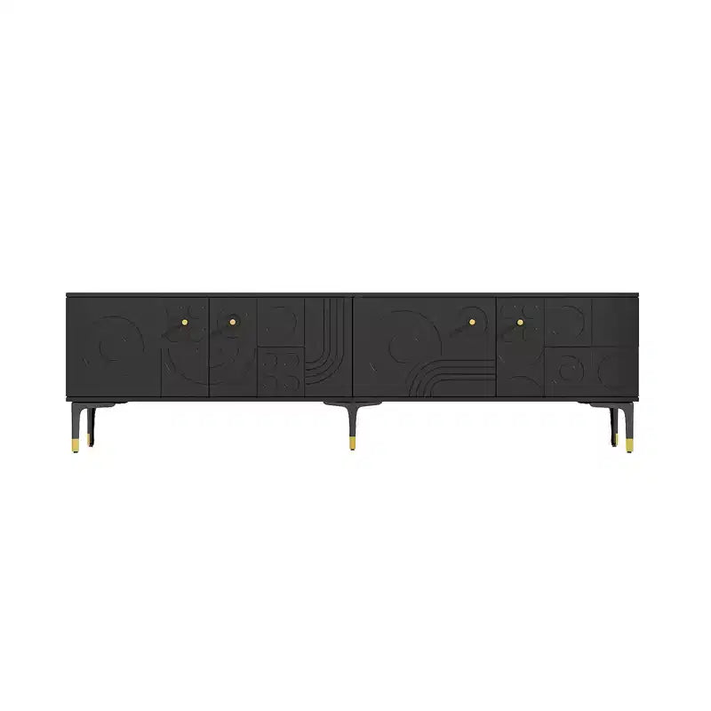 Mobile porta TV Famapy nero con ante a motivo geometrico - Dettagli oro, consolle multimediale moderna