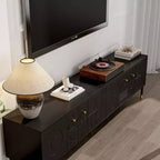 Mobile porta TV Famapy nero con ante a motivo geometrico - Dettagli oro, consolle multimediale moderna