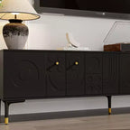 Mobile porta TV Famapy nero con ante a motivo geometrico - Dettagli oro, consolle multimediale moderna