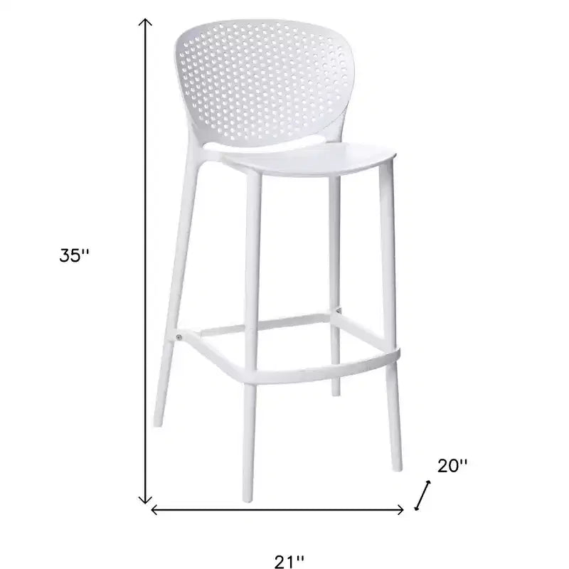 HomeRoots Set di quattro sedie da bar di altezza bancone in plastica resistente bianca con schienale basso da 26 pollici