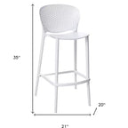 HomeRoots Set di quattro sedie da bar di altezza bancone in plastica resistente bianca con schienale basso da 26 pollici