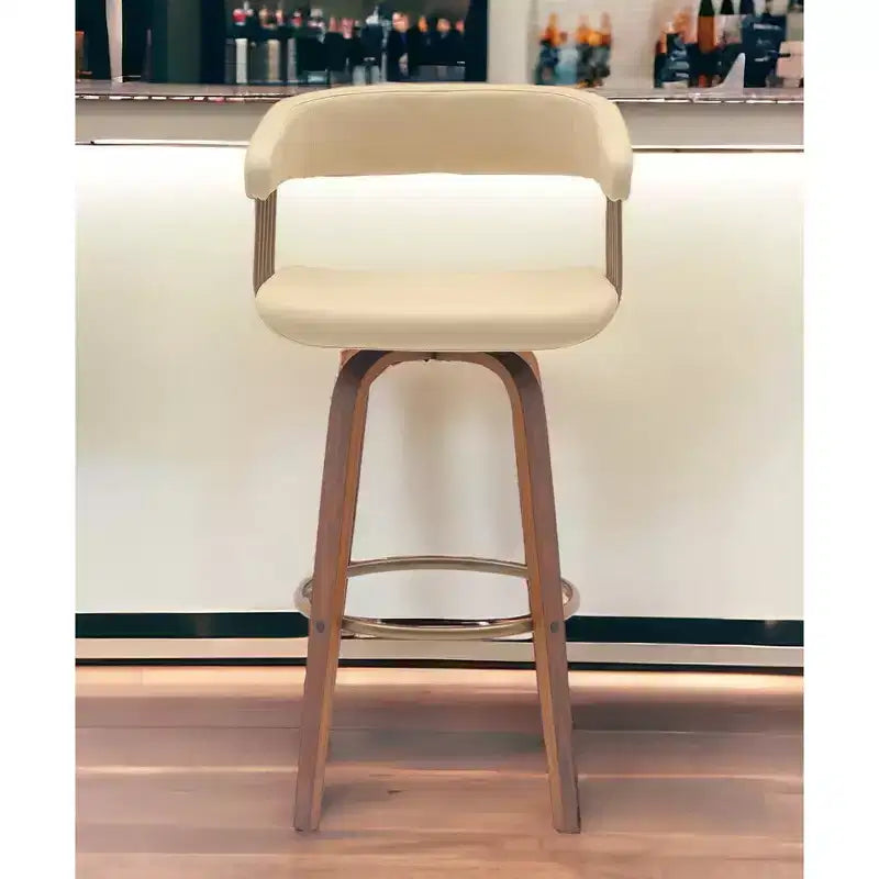 HomeRoots Sedia da bar girevole ad altezza bancone, 31, in similpelle color crema e legno marrone