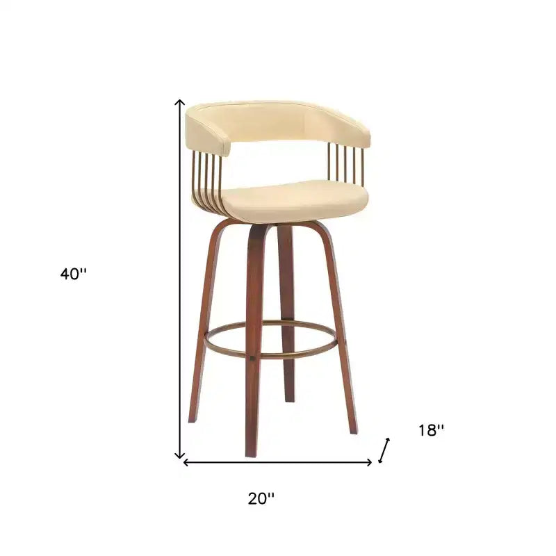 HomeRoots Sedia da bar girevole ad altezza bancone, 31, in similpelle color crema e legno marrone
