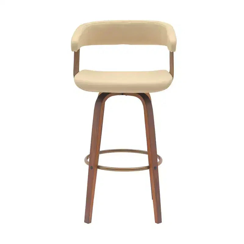 HomeRoots Sedia da bar girevole ad altezza bancone, 31, in similpelle color crema e legno marrone