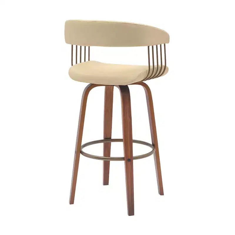 HomeRoots Sedia da bar girevole ad altezza bancone, 31, in similpelle color crema e legno marrone