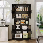 Credenza dispensa alta 177,8 cm con 4 ante e ripiani regolabili, mobile da pavimento per sala da pranzo, bagno, lavanderia