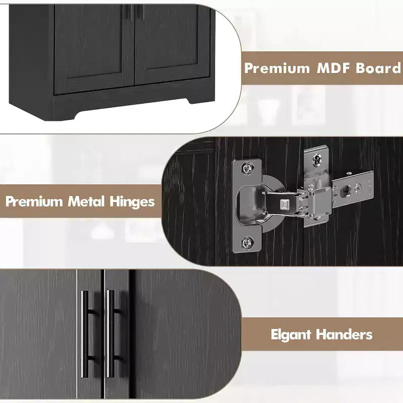 Credenza dispensa alta 177,8 cm con 4 ante e ripiani regolabili, mobile da pavimento per sala da pranzo, bagno, lavanderia