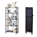 5 Tier Storage Shelf with Wheels Metal Collapsible Shelving Unit Display, No Assembly Organizer Rack for Garage Kitchen Basement Pantry