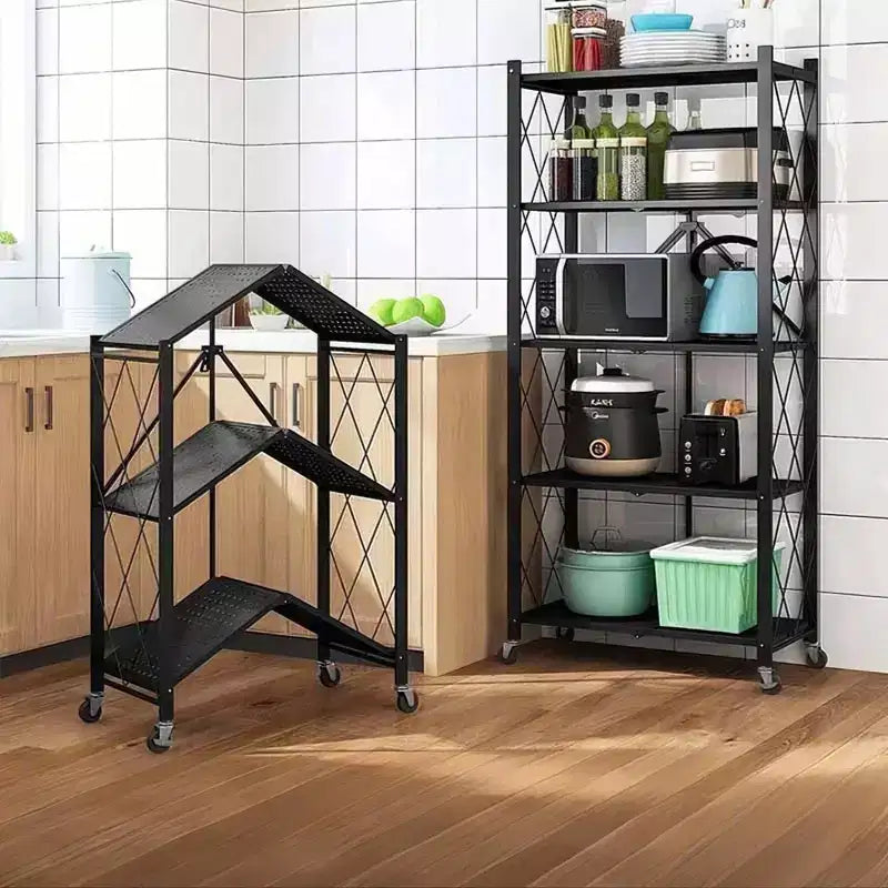 Scaffale portaoggetti a 5 ripiani con ruote, unità di scaffalatura pieghevole in metallo, espositore, nessun montaggio richiesto, organizer per garage, cucina, seminterrato, dispensa