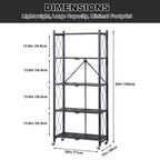 Scaffale portaoggetti a 5 ripiani con ruote, unità di scaffalatura pieghevole in metallo, espositore, nessun montaggio richiesto, organizer per garage, cucina, seminterrato, dispensa
