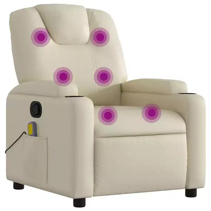 VidaXL Massage Recliner Chair with 6-Point Vibration, Adjustable, Cream Leather