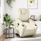 vidaXL Poltrona Relax Elettrica con Massaggio - Reclinabile in Similpelle Crema con Massaggio a Vibrazione, Funzione Alzapersona, Portabicchieri per il Comfort del Soggiorno