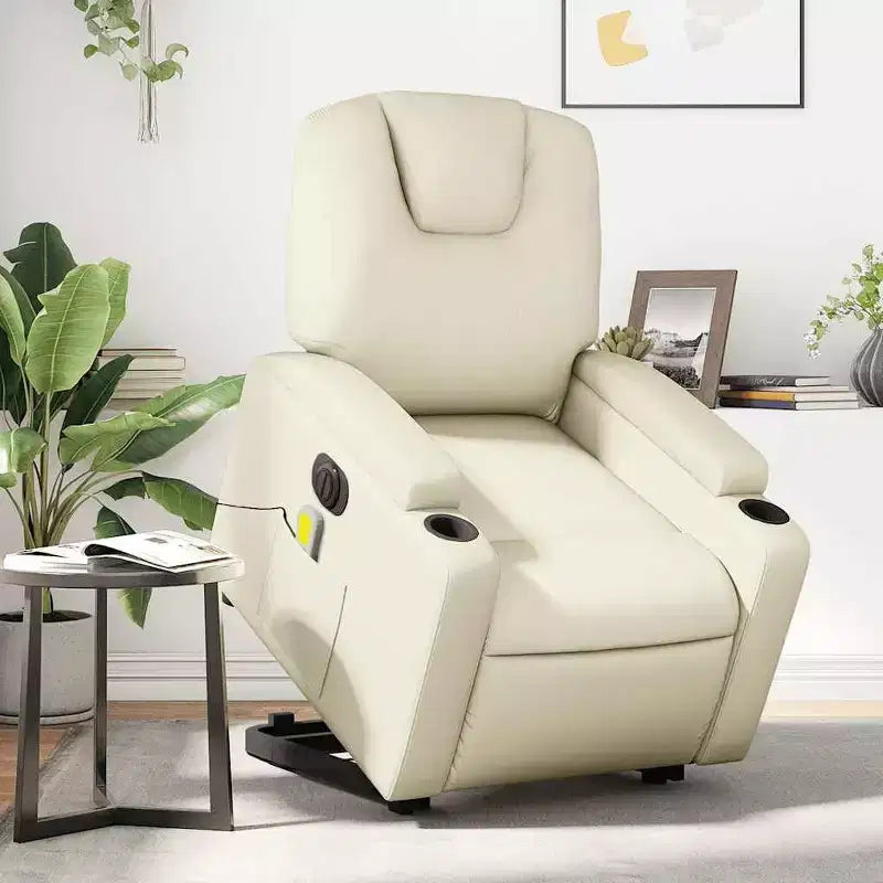 vidaXL Poltrona Relax Elettrica con Massaggio - Reclinabile in Similpelle Crema con Massaggio a Vibrazione, Funzione Alzapersona, Portabicchieri per il Comfort del Soggiorno