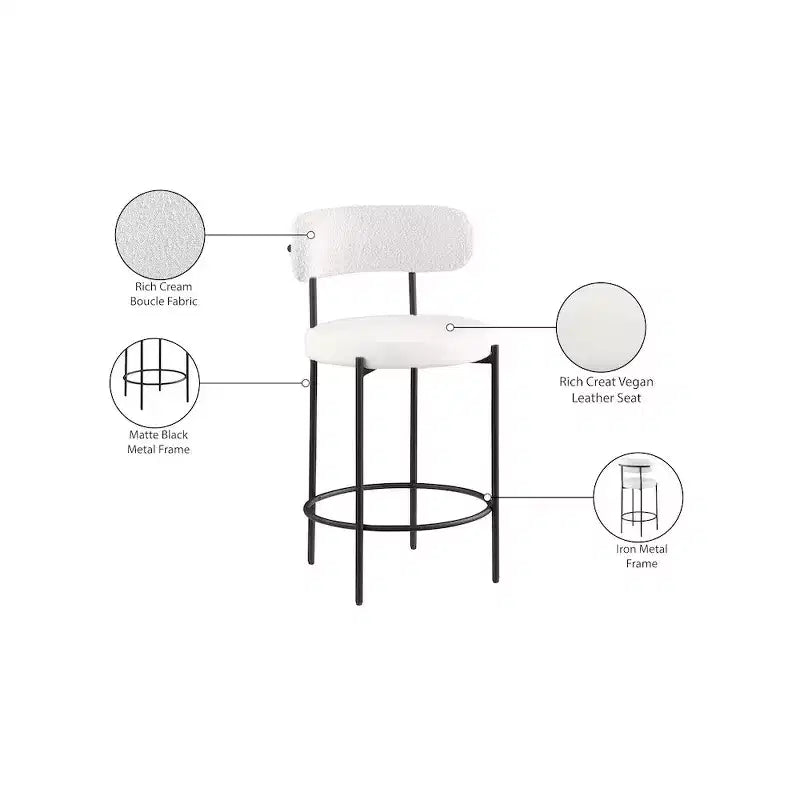 Meridian Furniture, Sgabello Beacon in ecopelle crema, set da 2