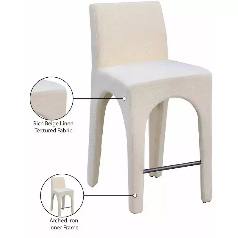 Meridian Furniture, Sgabello in tessuto testurizzato di lino beige Gramercy