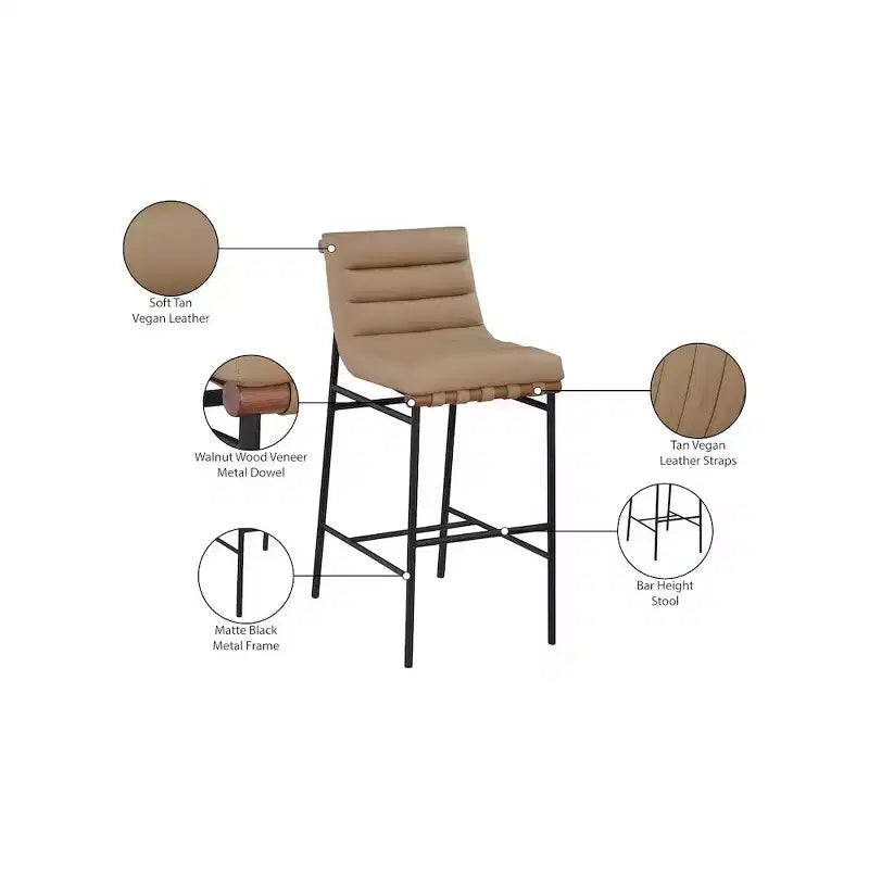 Meridian Furniture, Sgabello da bar Burke in pelle vegana marrone chiaro