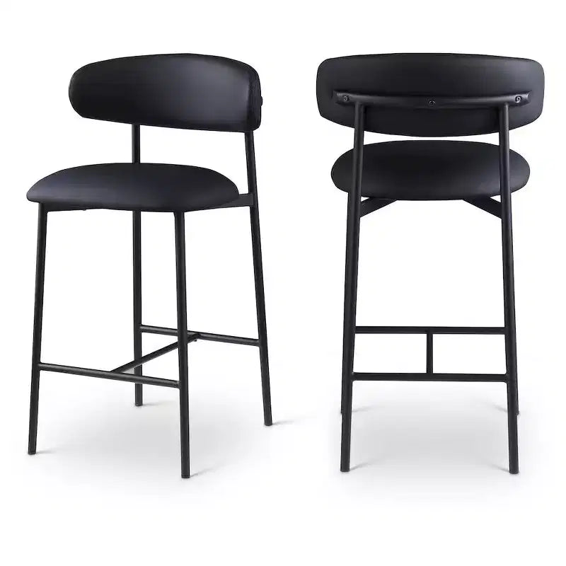 Meridian Furniture,Lupita Black Vegan Leather Counter Stool, Set of 2