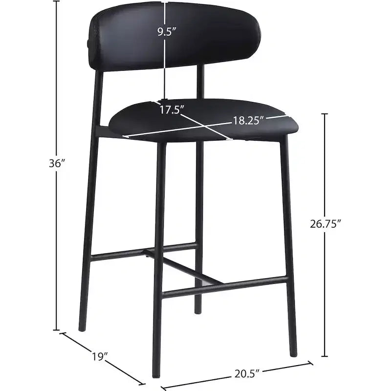 Meridian Furniture, Sgabello da bancone Lupita in pelle vegana nera, set da 2
