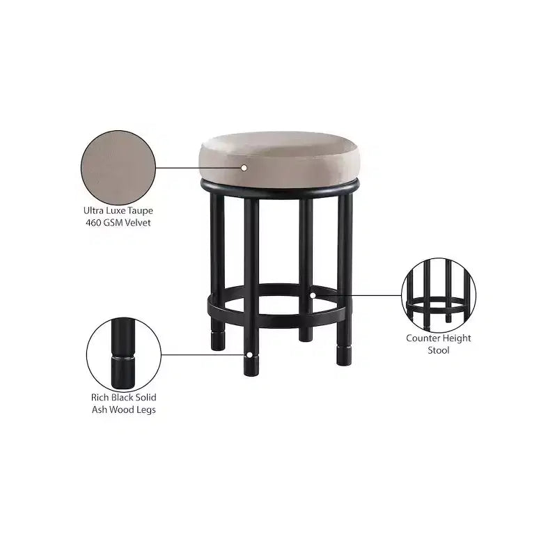 Meridian Furniture, Sgabello da bancone in velluto tortora Monette