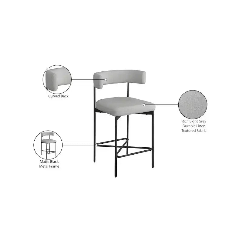 Meridian Furniture, Sgabello Rivage in tessuto resistente effetto lino grigio chiaro, set da 2
