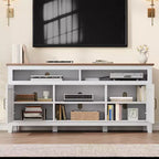 Mobile TV moderno da 65 pollici | Porte doppie semi-aperte e 8 scomparti | 3 ripiani regolabili | PB+MDF | per soggiorno e camera da letto