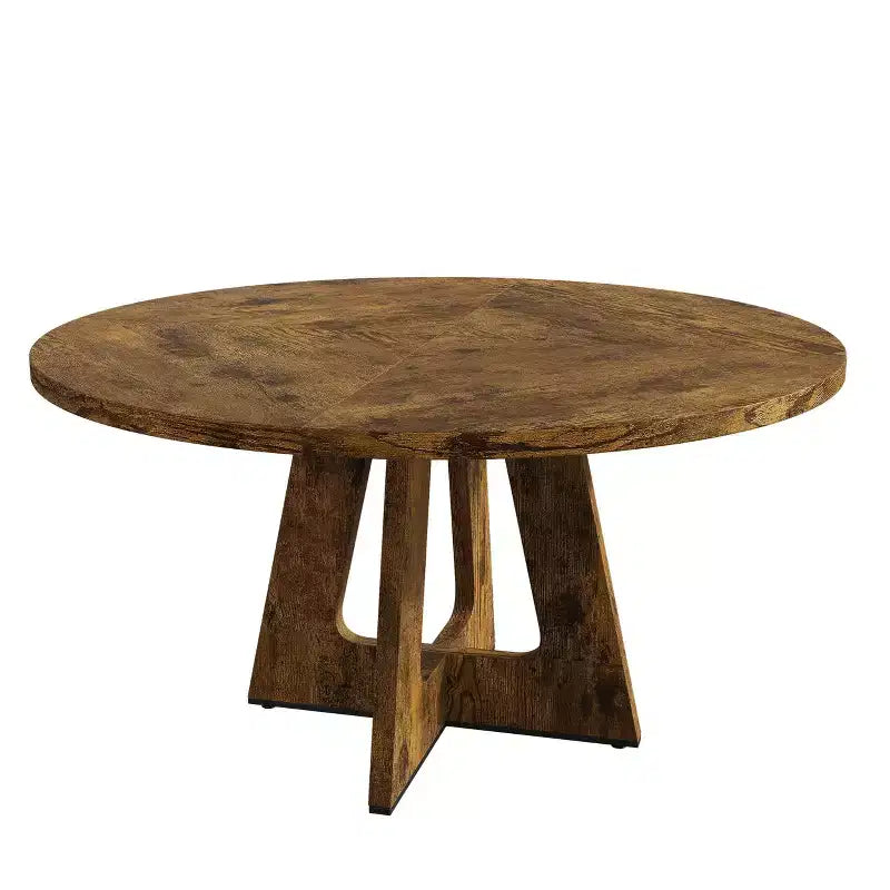 Set Tavolo da Pranzo Rotondo Grande da 120 cm per 4-6 Persone, Tavolo da Cena Stile Fattoria con Piano e Gambe in Legno - (Sedie Escluse)