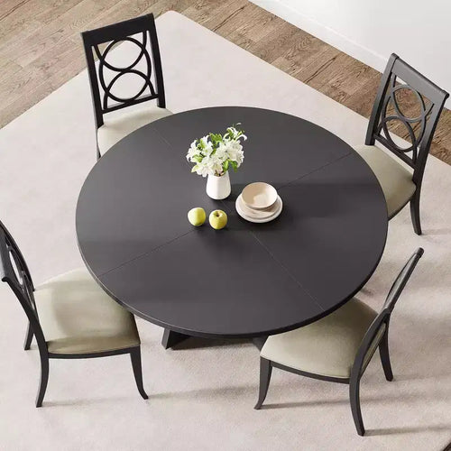 Set Tavolo da Pranzo Rotondo Grande da 120 cm per 4-6 Persone, Tavolo da Cena Stile Fattoria con Piano e Gambe in Legno - (Sedie Escluse)