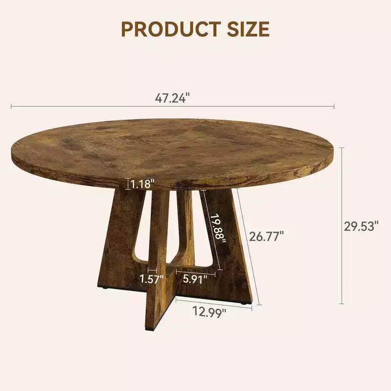 Set Tavolo da Pranzo Rotondo Grande da 120 cm per 4-6 Persone, Tavolo da Cena Stile Fattoria con Piano e Gambe in Legno - (Sedie Escluse)
