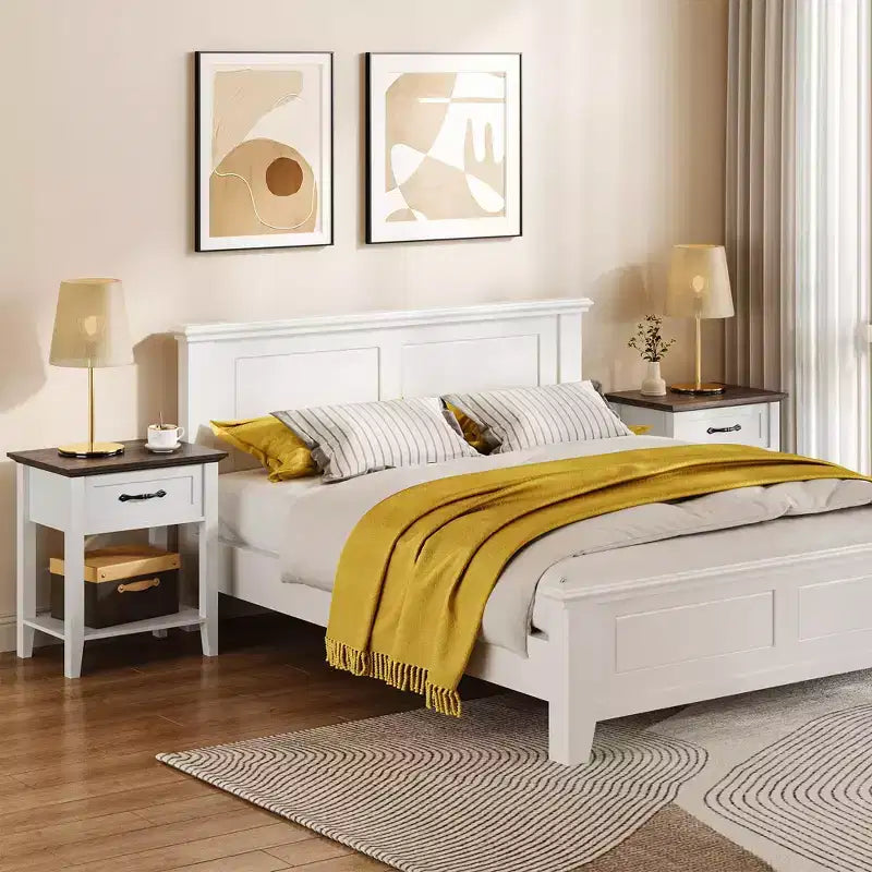 Comodini set da 2, tavolino con cassetto, tavolino laterale per spazi, scaffali portaoggetti a 2 livelli con cassettiera, comodino