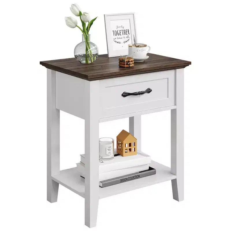 Comodini set da 2, tavolino con cassetto, tavolino laterale per spazi, scaffali portaoggetti a 2 livelli con cassettiera, comodino