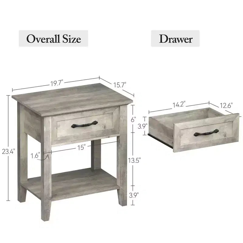 Comodini set da 2, tavolino con cassetto, tavolino laterale per spazi, scaffali portaoggetti a 2 livelli con cassettiera, comodino