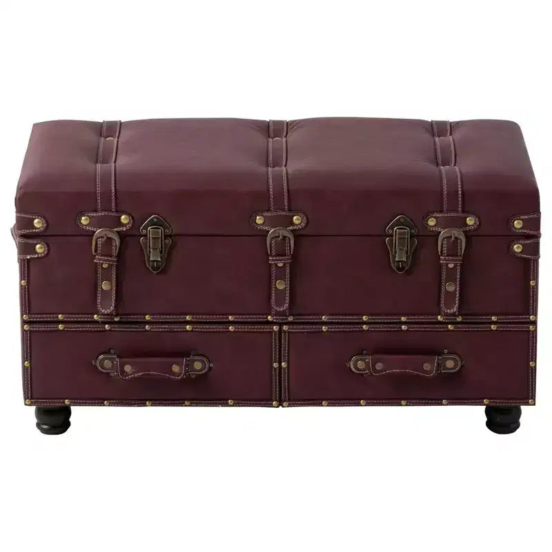 COZAYH Vintage Storage Bench, Upholstered Wooden Ottoman Padded Chest Box for Entryway, Bedroom, Living Room, Mid-Century Style, Dark Magenta