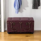 COZAYH Panca contenitore vintage, pouf in legno imbottito, cassa imbottita per ingresso, camera da letto, soggiorno, stile Mid-Century, magenta scuro