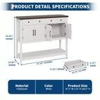 47.2 Tavolo consolle rustico, con 2 cassetti, 4 ante e ripiano aperto, mobile bar per caffè, credenza stretta per cucina, corridoio, soggiorno