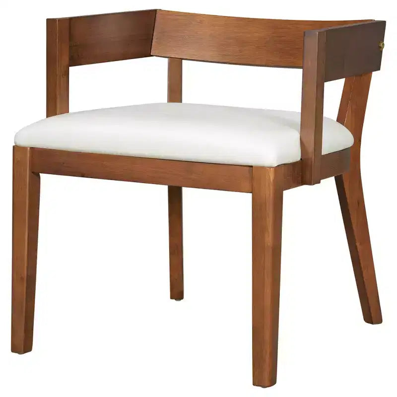 ModernLuxe Set di 2 sedie da pranzo con rivestimento in pelle PU e seduta imbottita in similpelle bianca lucida e struttura in legno, sedia con braccioli senza braccioli, nero/noce