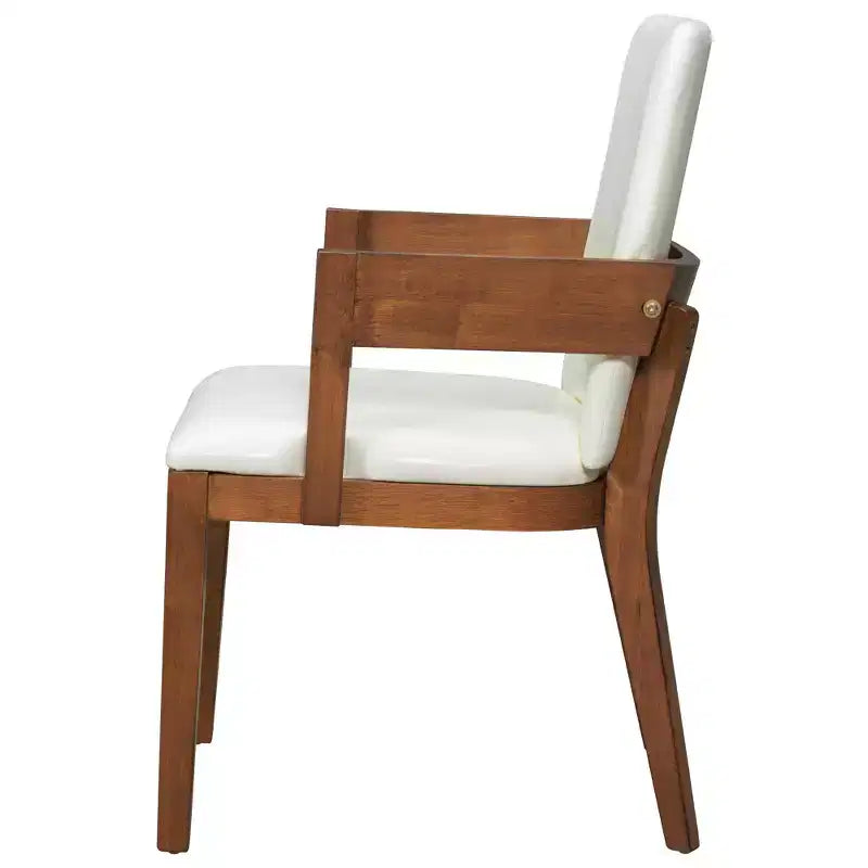 ModernLuxe Set di 2 sedie da pranzo con rivestimento in pelle PU e seduta imbottita in similpelle bianca lucida e struttura in legno, sedia con braccioli senza braccioli, nero/noce