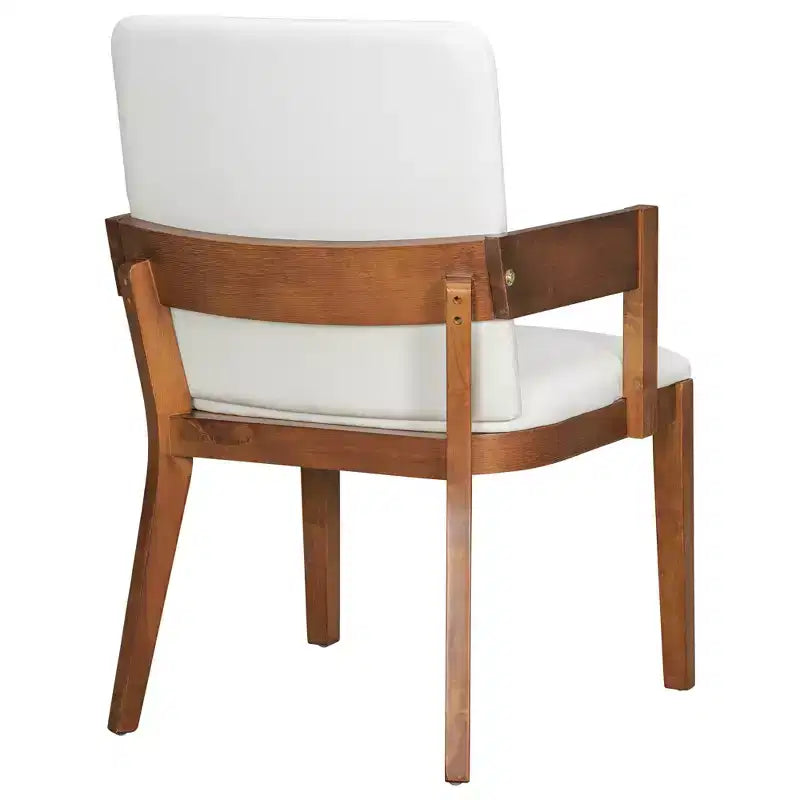 ModernLuxe Set di 2 sedie da pranzo con rivestimento in pelle PU e seduta imbottita in similpelle bianca lucida e struttura in legno, sedia con braccioli senza braccioli, nero/noce