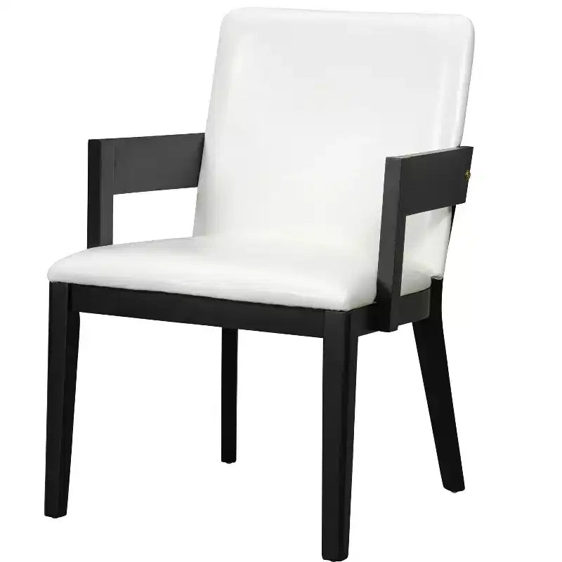 ModernLuxe Set di 2 sedie da pranzo con rivestimento in pelle PU e seduta imbottita in similpelle bianca lucida e struttura in legno, sedia con braccioli senza braccioli, nero/noce