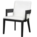 ModernLuxe Set di 2 sedie da pranzo con rivestimento in pelle PU e seduta imbottita in similpelle bianca lucida e struttura in legno, sedia con braccioli senza braccioli, nero/noce