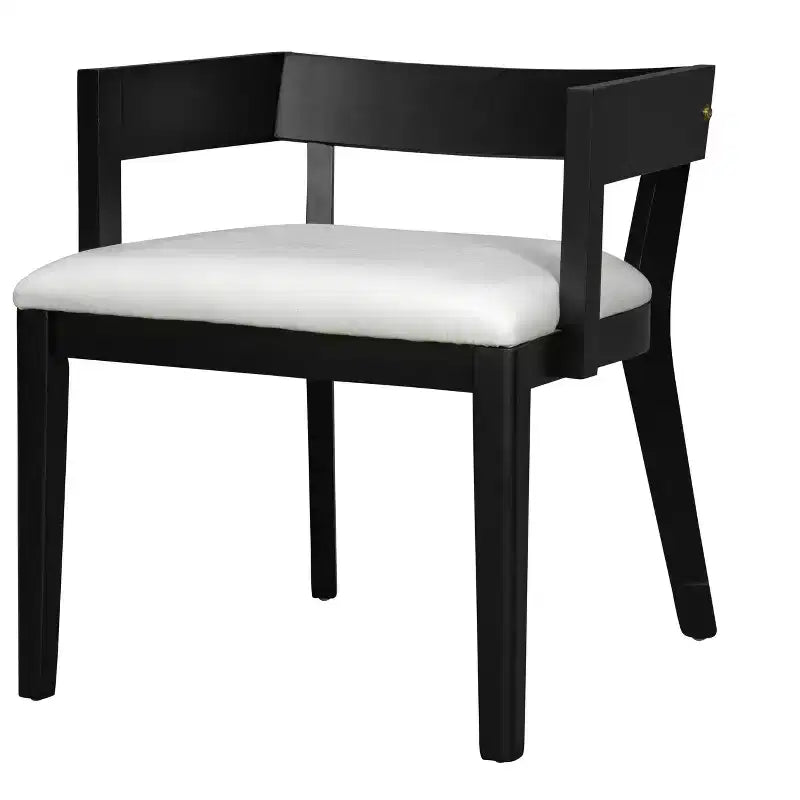 ModernLuxe Set di 2 sedie da pranzo con rivestimento in pelle PU e seduta imbottita in similpelle bianca lucida e struttura in legno, sedia con braccioli senza braccioli, nero/noce