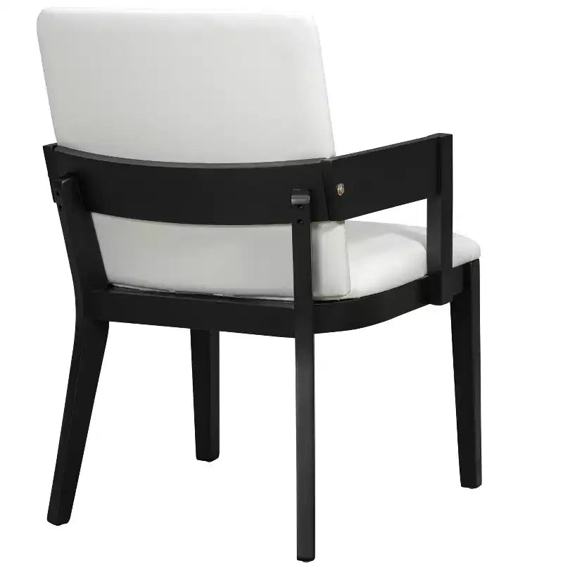 ModernLuxe Set di 2 sedie da pranzo con rivestimento in pelle PU e seduta imbottita in similpelle bianca lucida e struttura in legno, sedia con braccioli senza braccioli, nero/noce