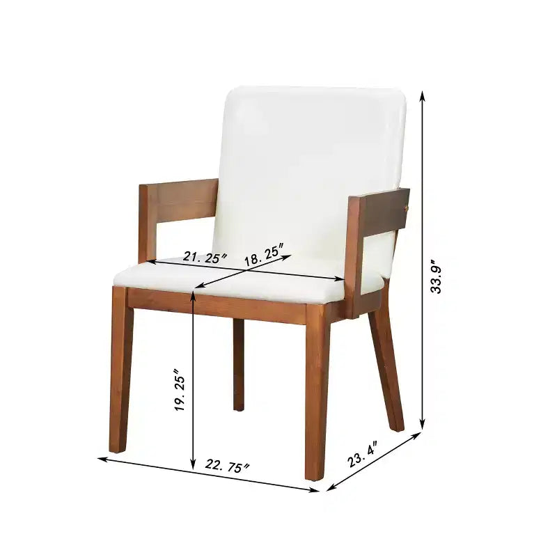 ModernLuxe Set di 2 sedie da pranzo con rivestimento in pelle PU e seduta imbottita in similpelle bianca lucida e struttura in legno, sedia con braccioli senza braccioli, nero/noce