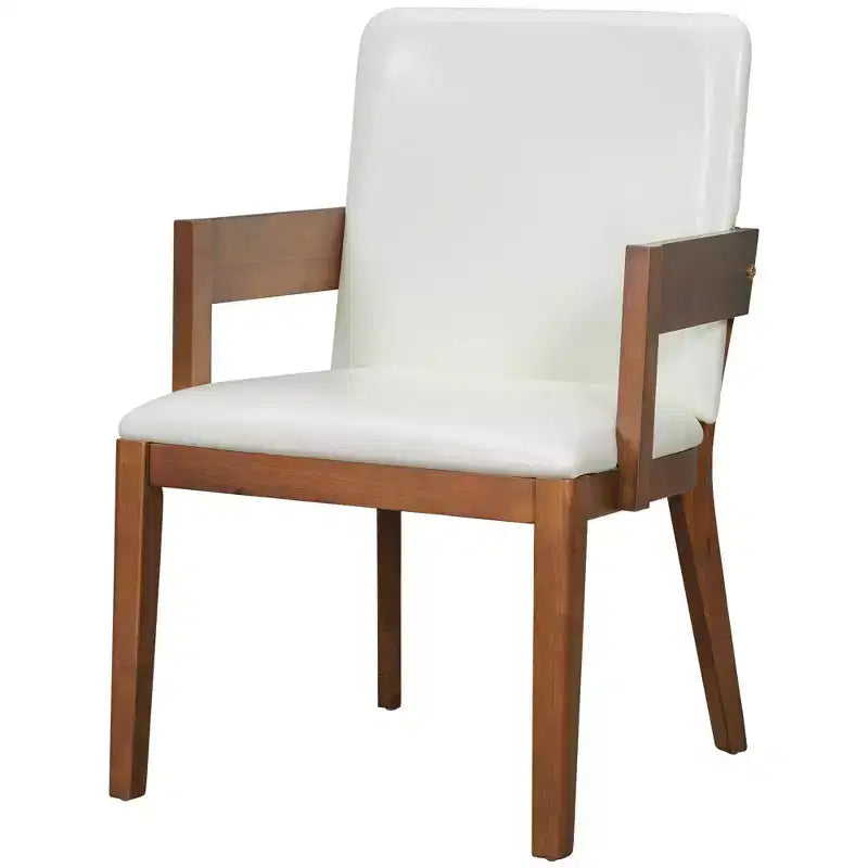 ModernLuxe Set di 2 sedie da pranzo con rivestimento in pelle PU e seduta imbottita in similpelle bianca lucida e struttura in legno, sedia con braccioli senza braccioli, nero/noce