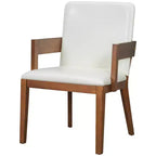 ModernLuxe Set di 2 sedie da pranzo con rivestimento in pelle PU e seduta imbottita in similpelle bianca lucida e struttura in legno, sedia con braccioli senza braccioli, nero/noce
