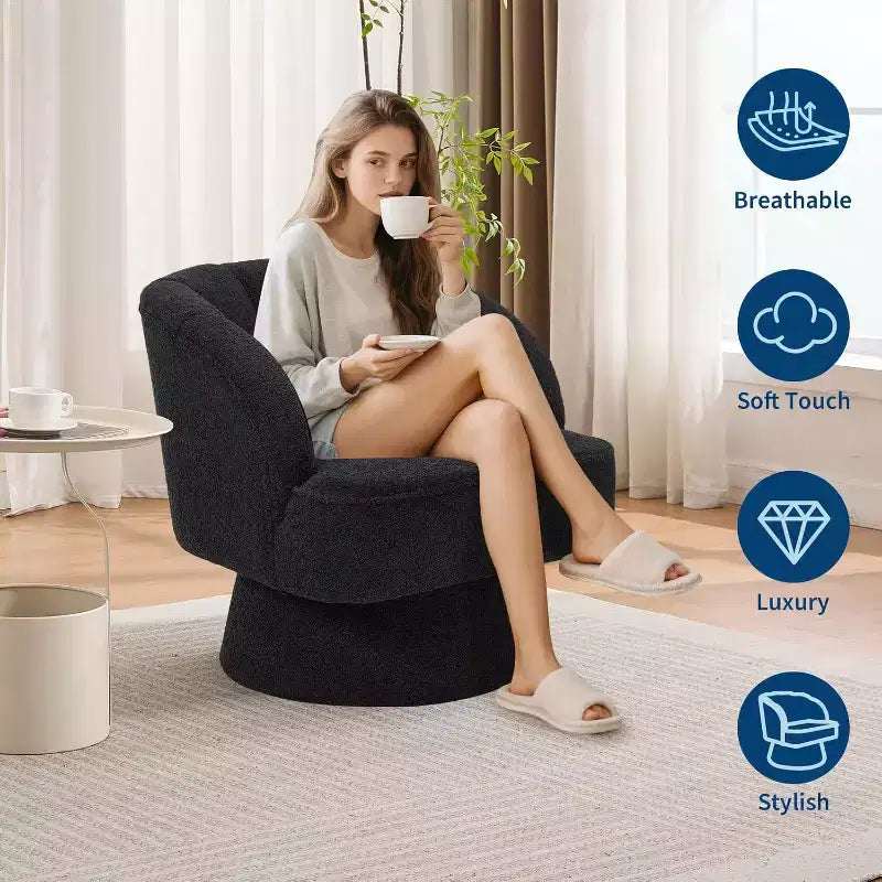 Sedia moderna girevole a barilotto, poltrona imbottita a 360° con schienale a righe e imbottitura morbida (set da 2)